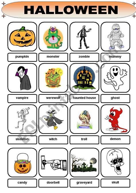 Halloween Esl Vocabulary Word Search Puzzle Worksheet