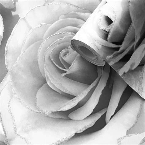 Muriva Madison Silver Grey Glitter Sparkle Rose Floral Designer