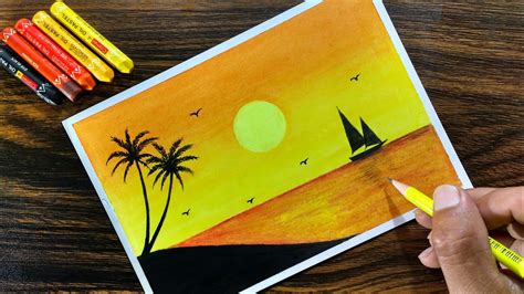 How To Draw Sunset Scenery With Oil Pastels Easy Sunset Scenery
