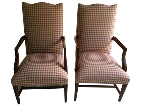 Amazing gallery of interior design and decorating ideas of gingham upholstered club chair in bedrooms, living rooms. Upholstered Gingham Check Arm Chairs - A Pair | Chairish