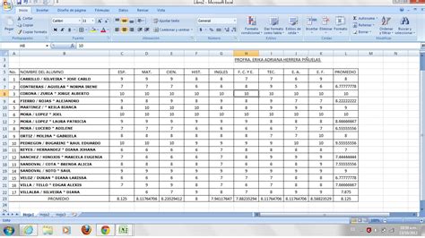 Urn Eka Lista De Calificaciones En Excel