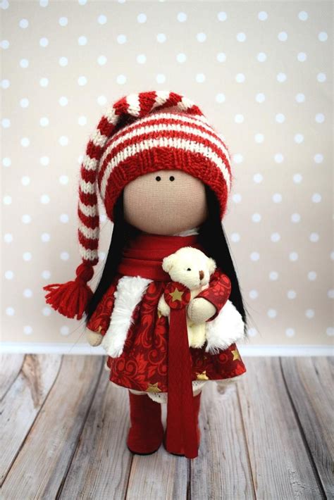 Winter Tilda Doll Red Fabric Doll Handmade Textile Doll Rag Etsy