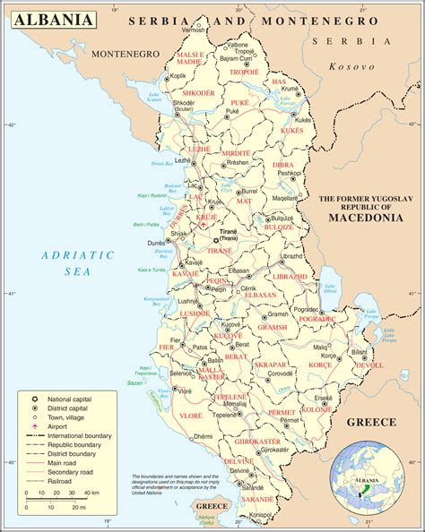 Large Detailed Political Map Of Albania With Roads Cities And Airports