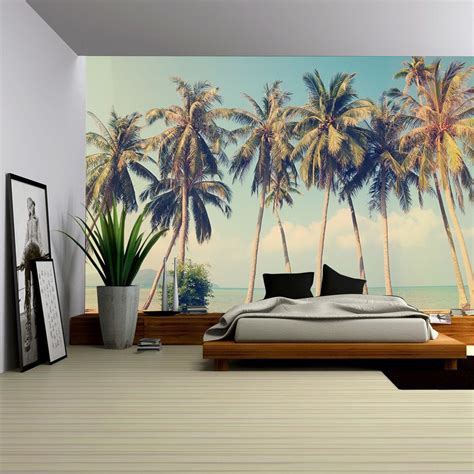 Wall Vintage Tropical Palm Trees On A Beach Removable Wall Mural Self Adhesive Large