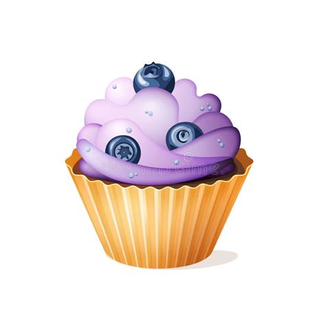 Cute Colorful Cream Cupcake With Blueberry Taste Vector Dessert