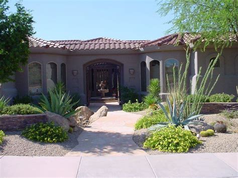 Paver Walkway With Assorted Desert Friendly Plants Xeriscape Front
