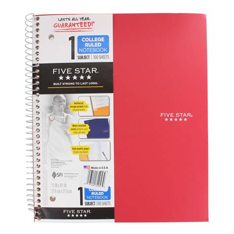 Five Star Red 1 Subject College Ruled Spiral Notebook Shop Notebooks