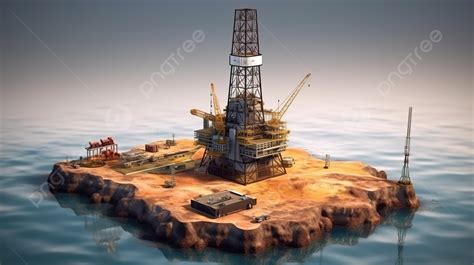 An Oil Rig Sitting On A Small Island Background 3d Illustration Of Oil