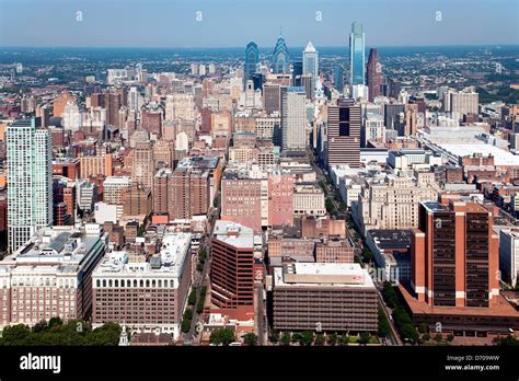 Aerial Of The Skyline Of Center City Philadelphia Pennsylvania Stock
