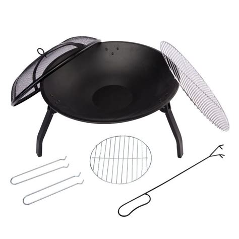 Spinifex Round Portable 55cm Fire Pit Set With Bbq Grill And Charcoal Me