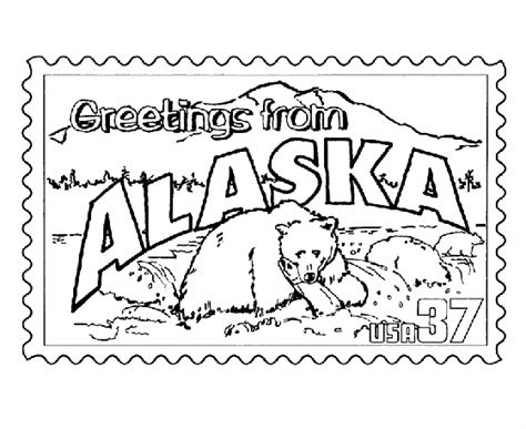Usa Printables Alaska Coloring Pages Alaska State Stamp Alaska