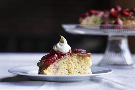 Cast Iron Rhubarb Upside Down Cake With Fresh Strawberries — Recipe