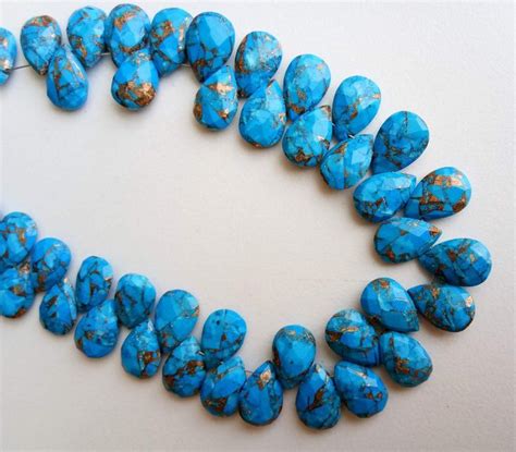 X Mm Mojave Blue Copper Turquoise Faceted Pear Beads Copper Etsy