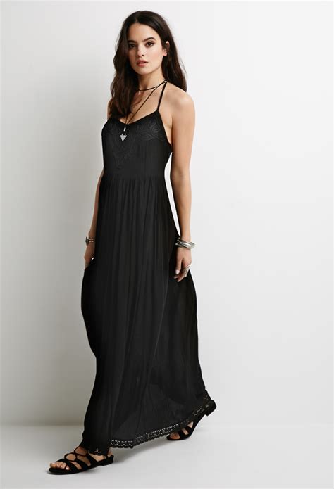 Lyst Forever 21 Embroidered Gauze Maxi Dress In Black