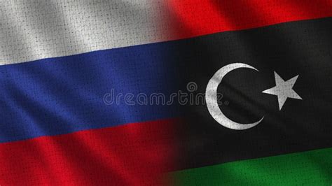Russia Vs Libya Symbol Of Two National Flags Relationship Between