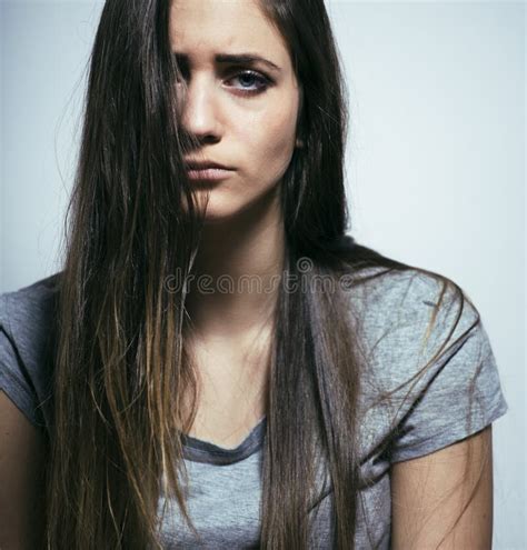 Problem Depressed Teenage With Messed Hair And Sad Face Stock Photo