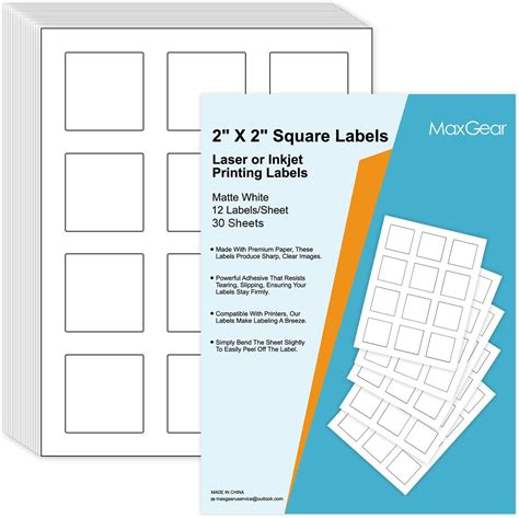 Maxgear 2 X 2 Square Labels For Inkjet Or Laser Printer