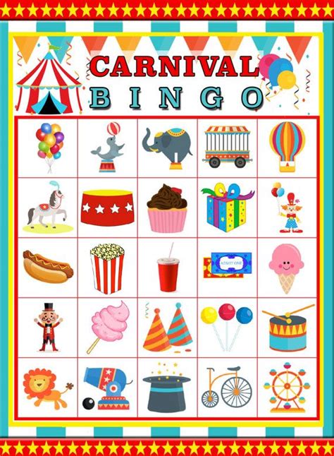 Carnival Bingo 30 Printable Cards Circus Bingo Party Etsy India