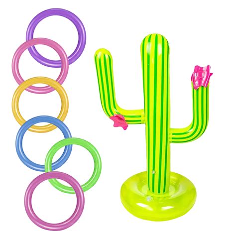 Fonwoon Cactus Swimming Pool Ring Toss Games Inflatable Pool Toys With