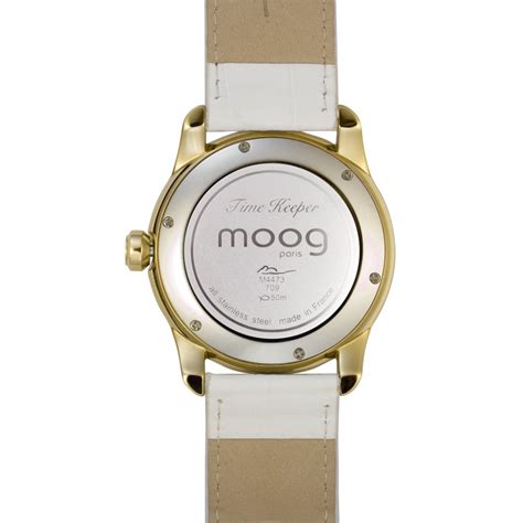 moog paris time keeper montre femme avec cadran blanc elements swarovski bracelet blanc en