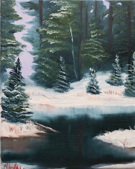 Original Winter Landscape Hand Painted Oil Painting Nicolae Art Forest