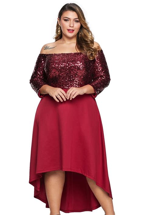 Red Bodice Hi Lo Off Sequin Shoulder Plus Size Dress Plus Size Maxi Dresses Plus Size Dresses