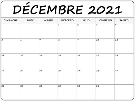 2021 Vacances De Décembre Calendrier 2020