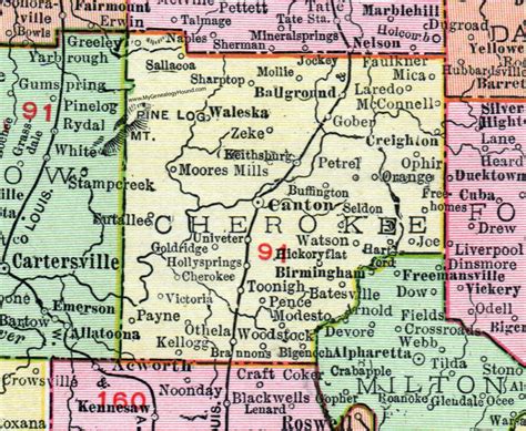 cherokee county georgia 1911 map rand mcnally canton woodstock holly springs
