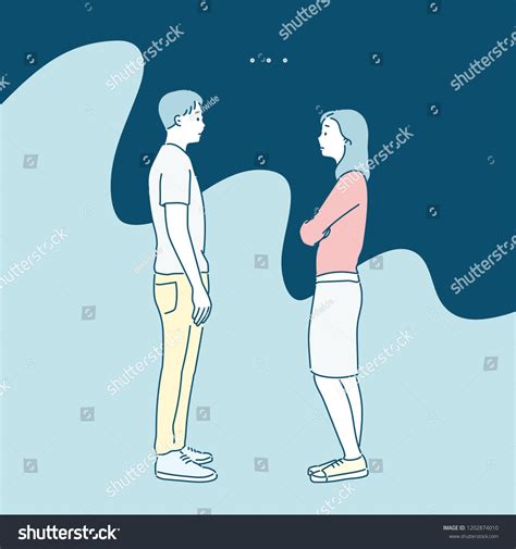 A Man And A Woman Stand Facing Each Other And Look At Each Other Coldly