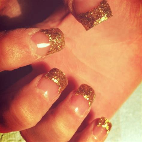 Gold Glitter Tips Acrylic Nails Gold Nails Gold Tip Nails Acrylic Nails
