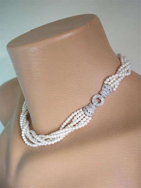 Twisted Pearl Necklace Pearl Choker Great Gatsby Multistrand Pearls Bridal Jewelry Wedding