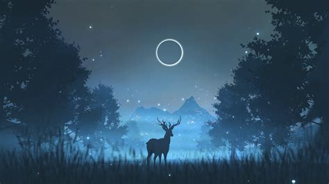 Deer And The Fireflies Digital 19201080px Art