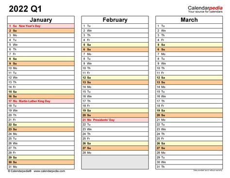 Quarterly Calendars 2022 Free Printable Excel Templates