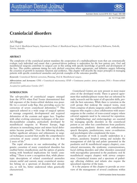 Australian Dental Journal Craniofacial Disorders Pdf Human Anatomy