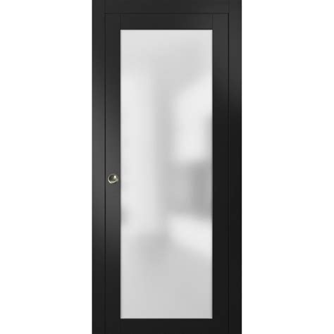 Sliding Pocket Door 36 X 84 Inches With Frosted Tempered Glass Planum 2102 Black Matte Kit
