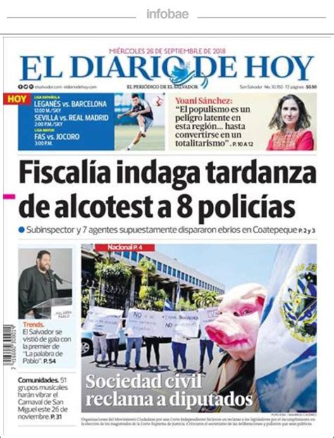 El Diario De Hoy El Salvador Miércoles 26 De Septiembre De 2018 Infobae
