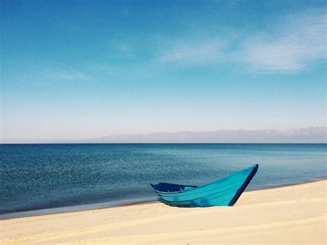 Blue Boat Beach Sand Free Image Download