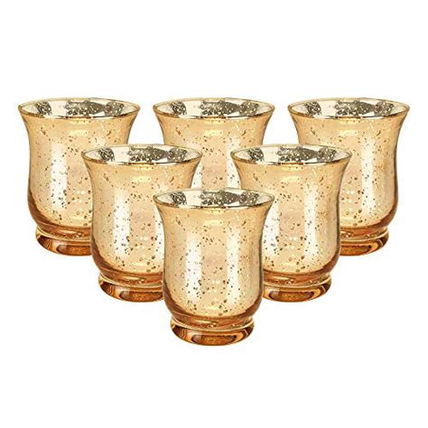 Just Artifacts 3 5 Inch Speckled Gold Hurricane Mercury Glass Votive Candle Holder Set Of 6