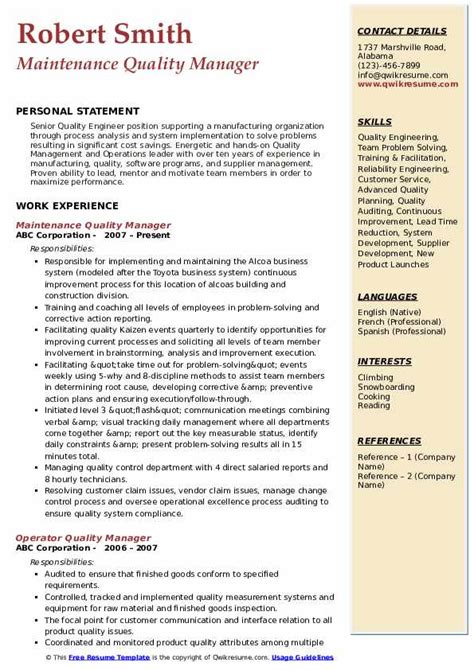 Emergency management specialist resumes are all about mentioning your competencies, experience, education, and skills. Quality Manager Resume Samples | QwikResume