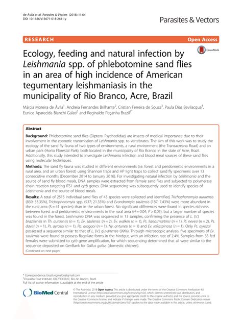 Pdf Ecology Feeding And Natural Infection By Leishmania Spp Of Phlebotomine Sand Flies In An
