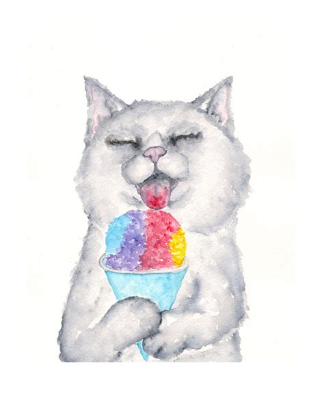 Cat Art Watercolor Cat Cat Painting Funny Cat By Thimblesparrow