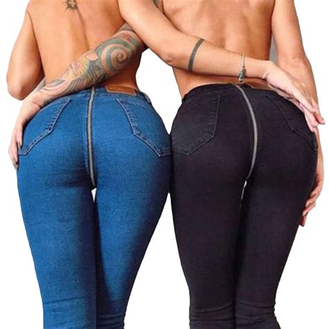 Buy Sexy Women Pencil Pants Slim Trousers Ass Zipper Long Jeans At Affordable Prices — Free