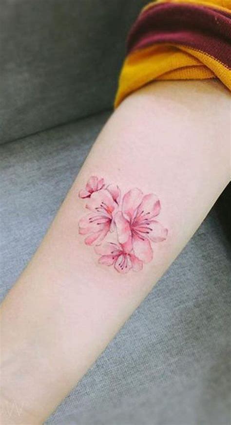 Pink Watercolor Floral Flower Forearm Tattoo Ideas For Women