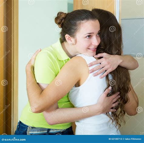 Girl Hugging Girlfriend Stock Image Image Of American