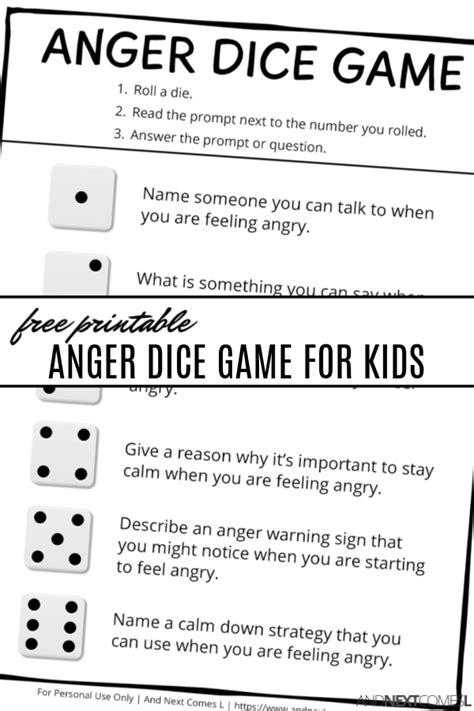 Free Printable Anger Dice Game And Next Comes L