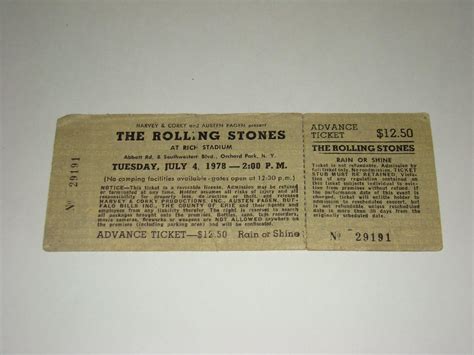 Rolling Stones 1978 Unused Concert Ticket