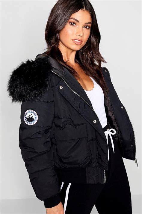 black faux fur hood crop puffer jacket puffer coat with fur fur hood jacket fur hood coat
