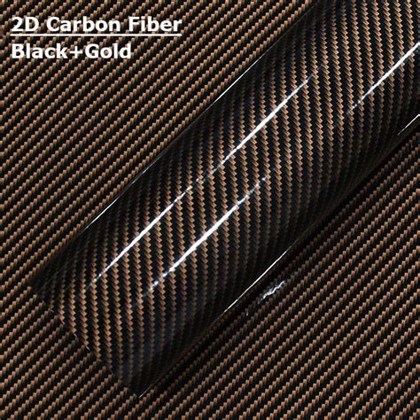 High Gloss Carbon Fiber Vinyl Wrap Black Gold 2d Texture 200mic Film
