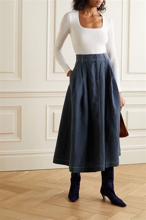 Mara Hoffman Net Sustain Tulay Pleated Tencel Lyocell And Linen Blend Midi Skirt Midi Skirt