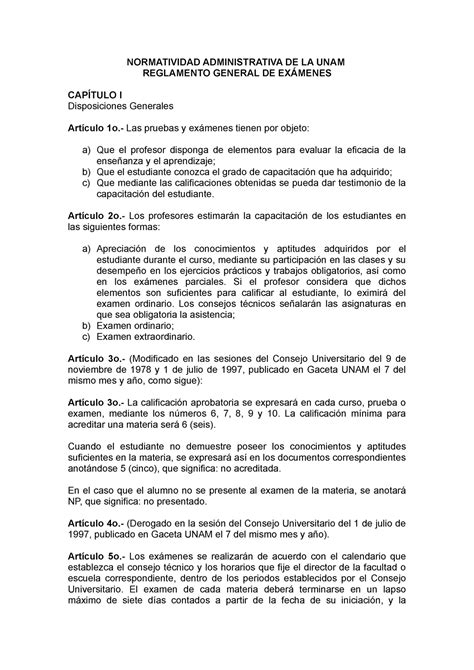 Reglamento Examenes NORMATIVIDAD ADMINISTRATIVA DE LA UNAM REGLAMENTO